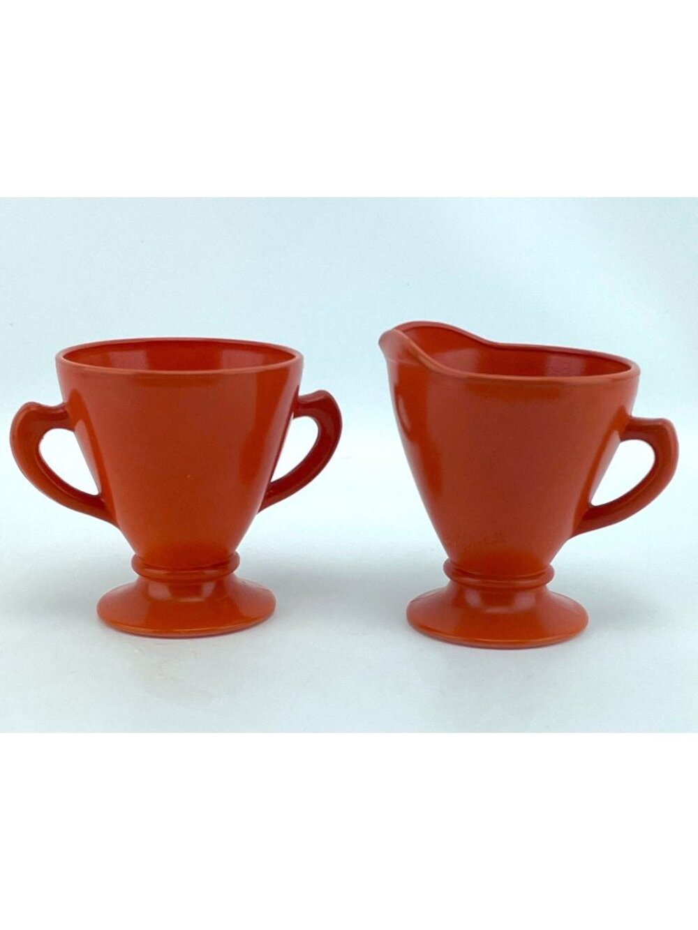 Vintage Hazel Atlas Sugar and Creamer set, Ovide burnt orange, Art Deco glass